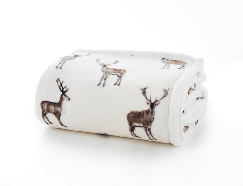 Sterling Stag Life Sherpa Printed Soft Fleece 140x180cm Throw