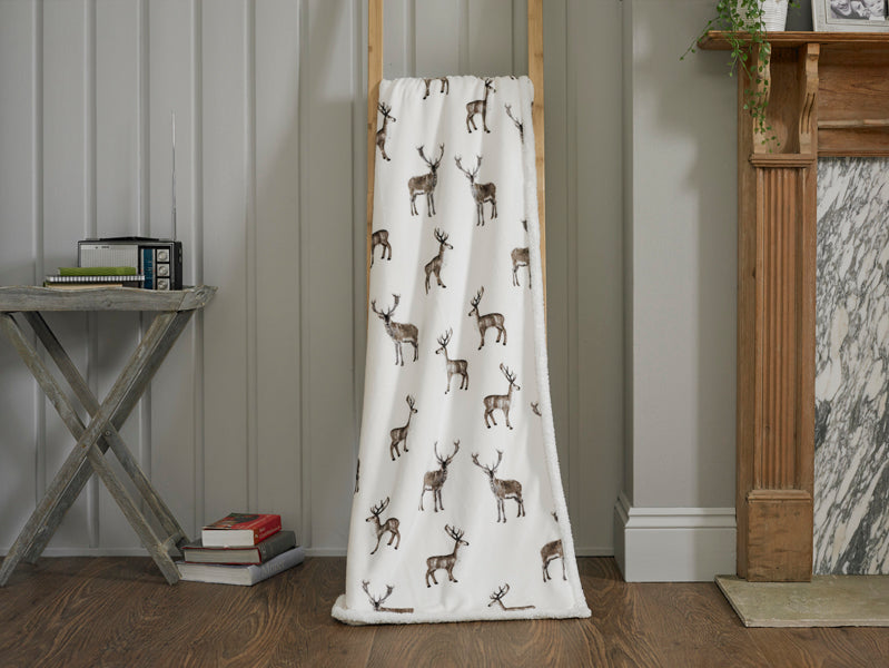 Sterling Stag Life Sherpa Printed Soft Fleece 140x180cm Throw