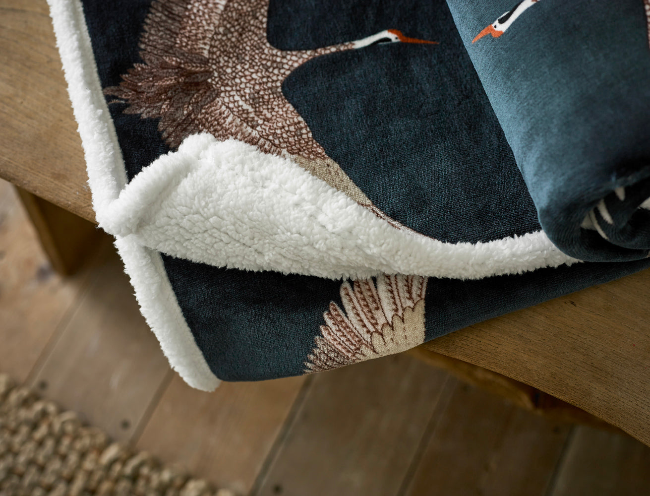 Stork Printed Soft Sherpa Fleece 140x180cm Throw