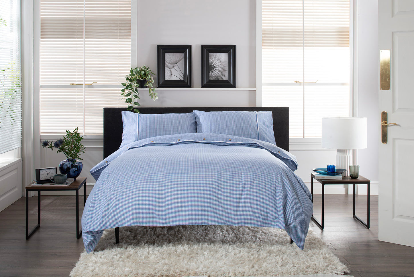 Gingham Double Piped Edges Cotton Duvet