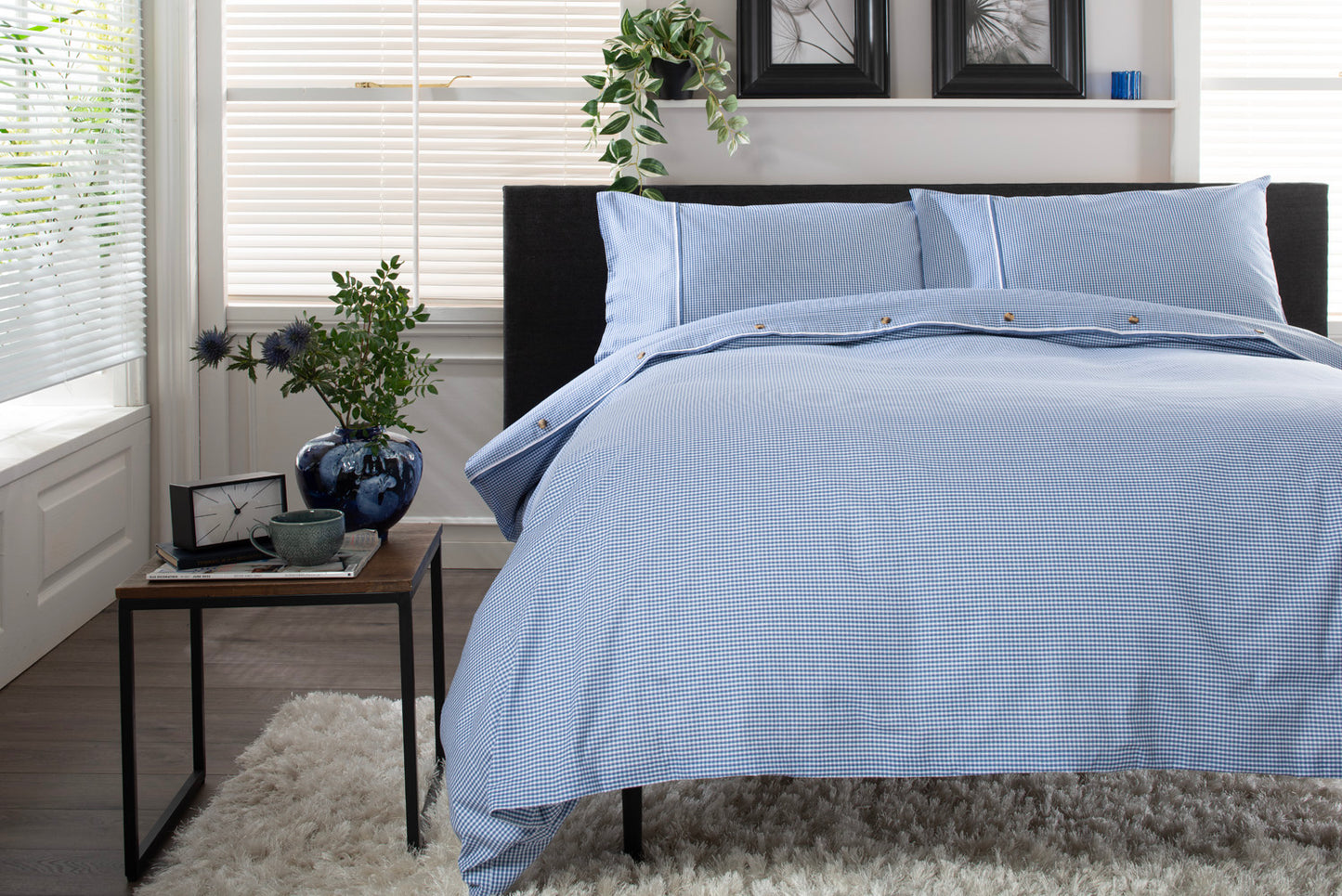 Gingham Double Piped Edges Cotton Duvet