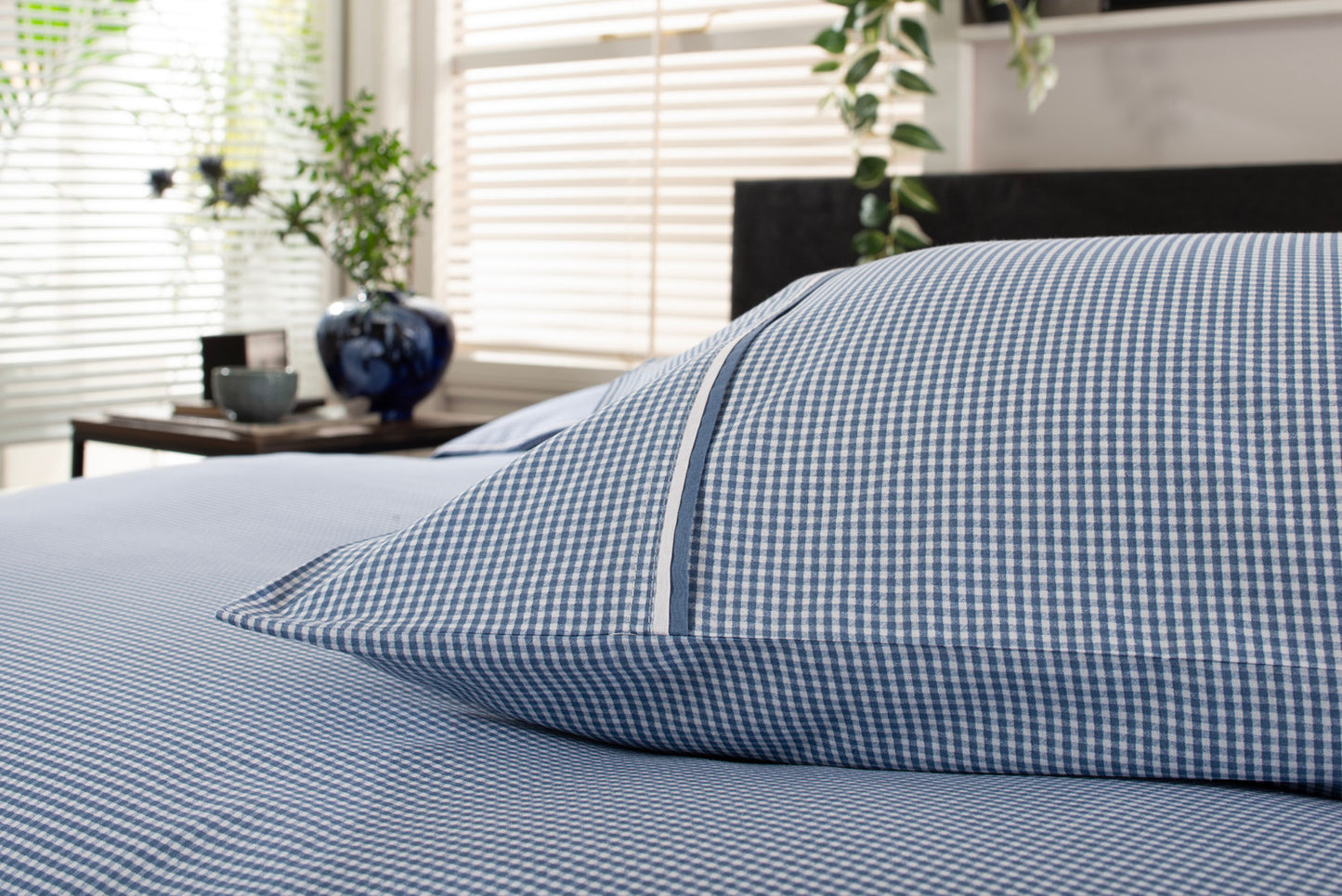 Gingham Double Piped Edges Cotton Duvet