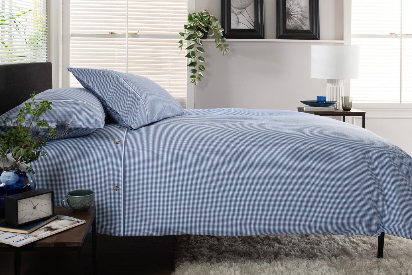 Gingham Double Piped Edges Cotton Duvet