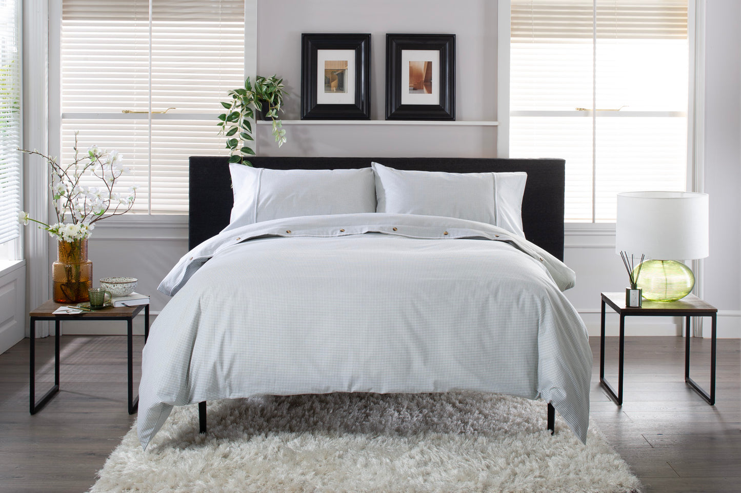 Gingham Double Piped Edges Cotton Duvet