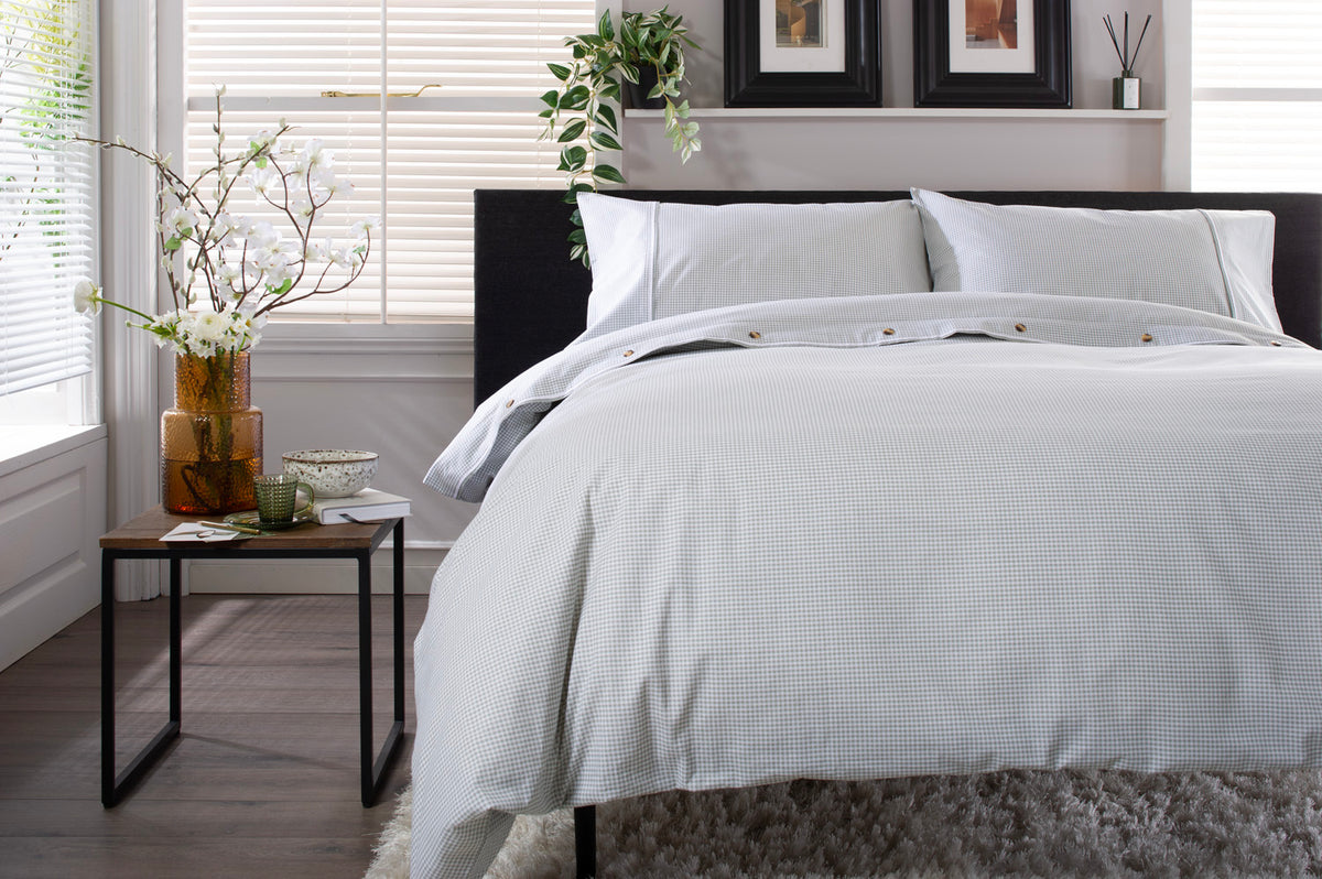 Gingham Double Piped Edges Cotton Duvet