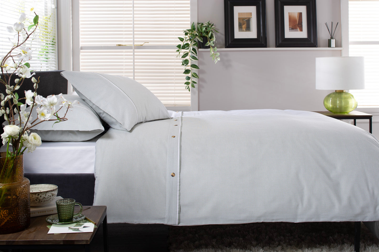 Gingham Double Piped Edges Cotton Duvet