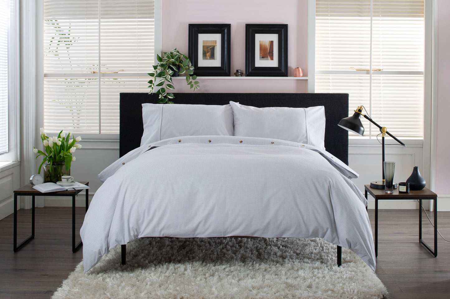 Gingham Double Piped Edges Cotton Duvet