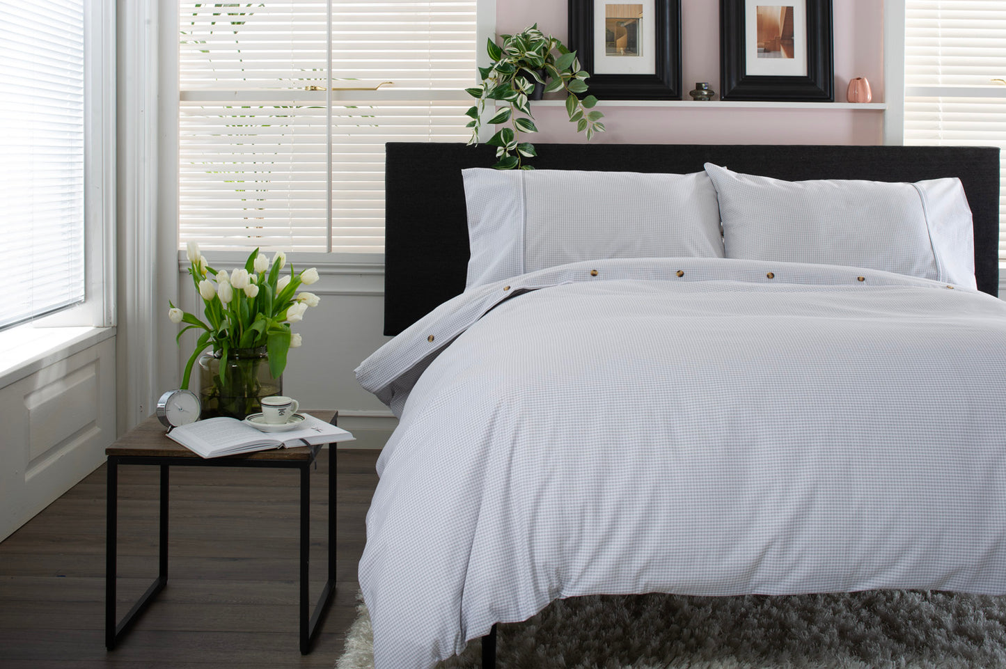 Gingham Double Piped Edges Cotton Duvet