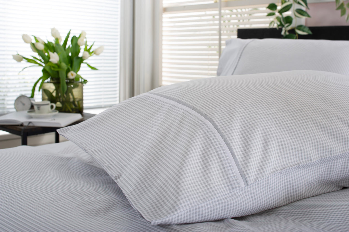 Gingham Double Piped Edges Cotton Duvet