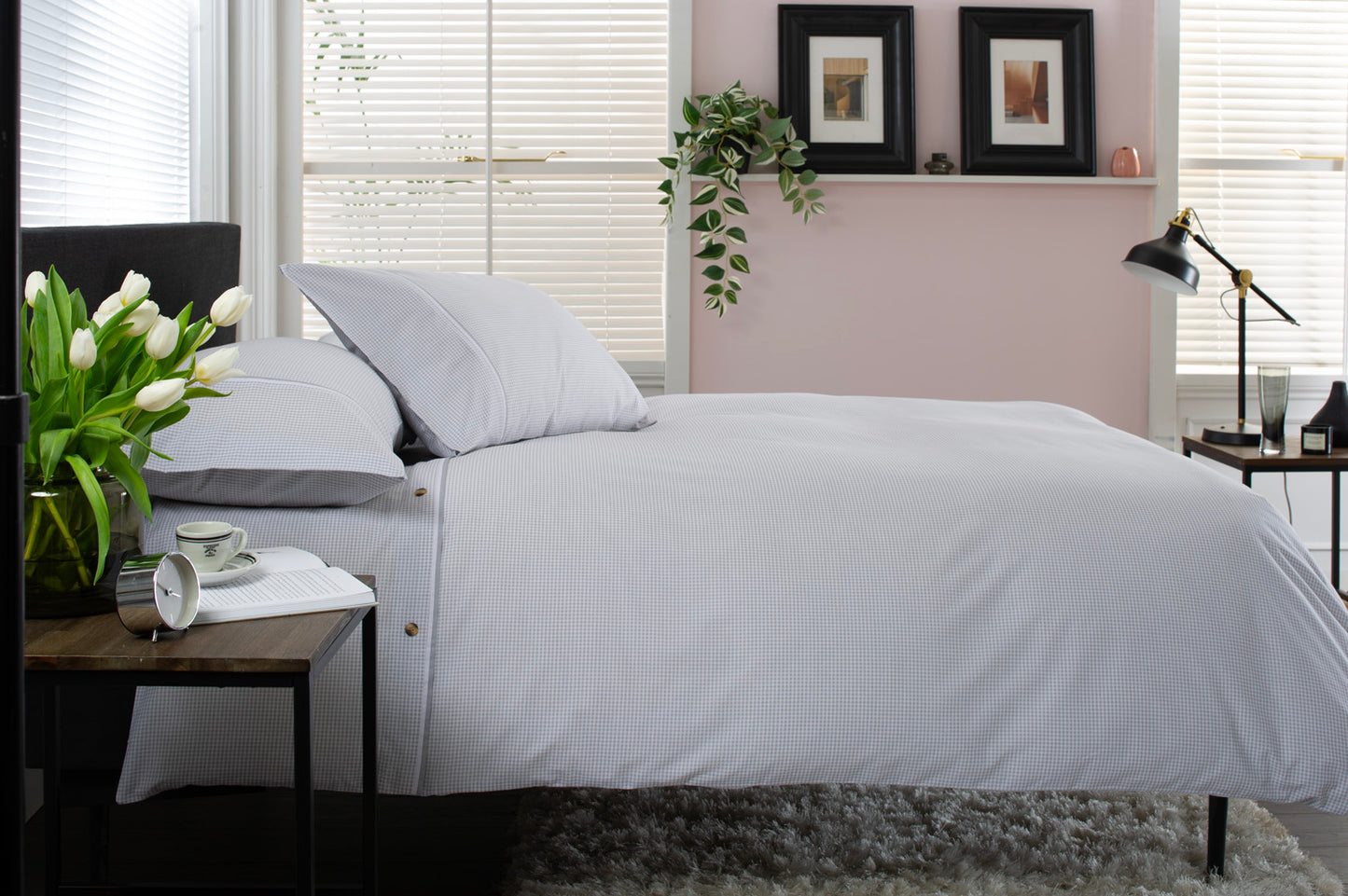 Gingham Double Piped Edges Cotton Duvet