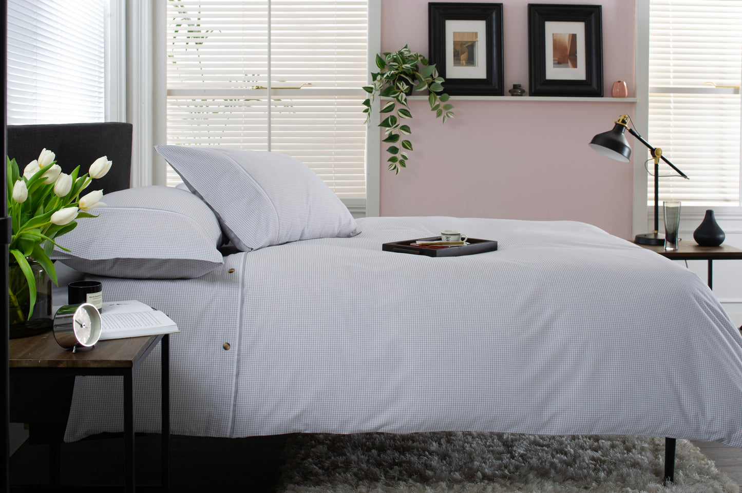 Gingham Double Piped Edges Cotton Duvet
