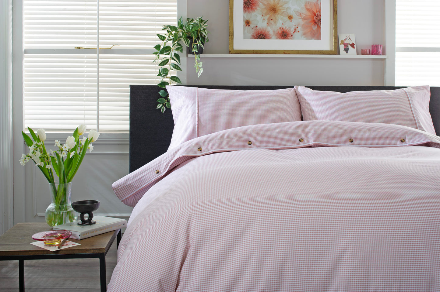 Gingham Double Piped Edges Cotton Duvet