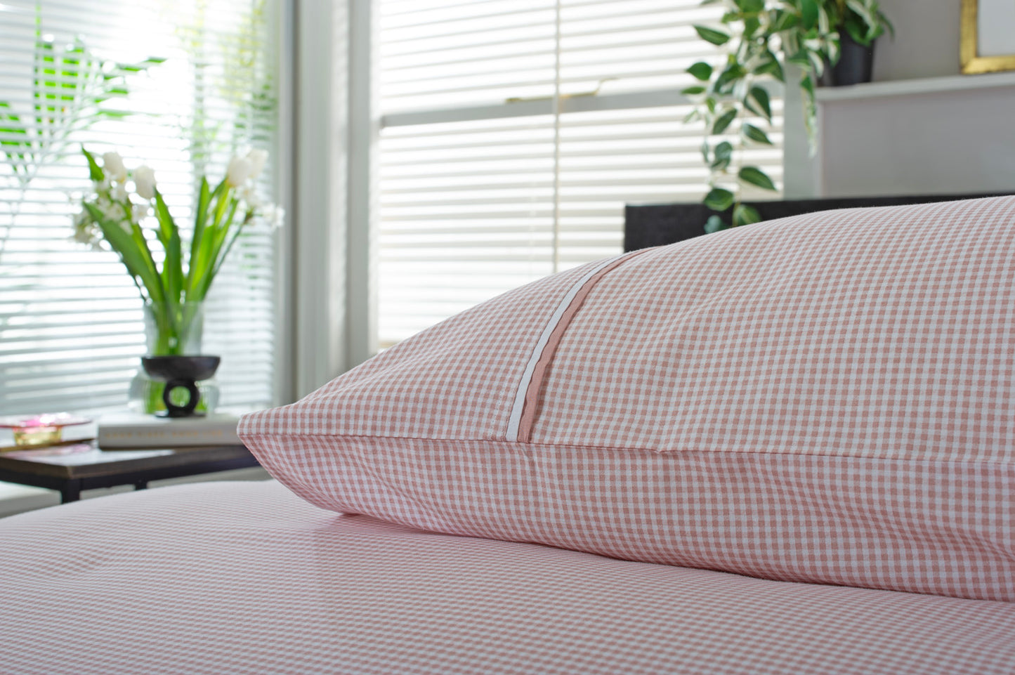 Gingham Double Piped Edges Cotton Duvet