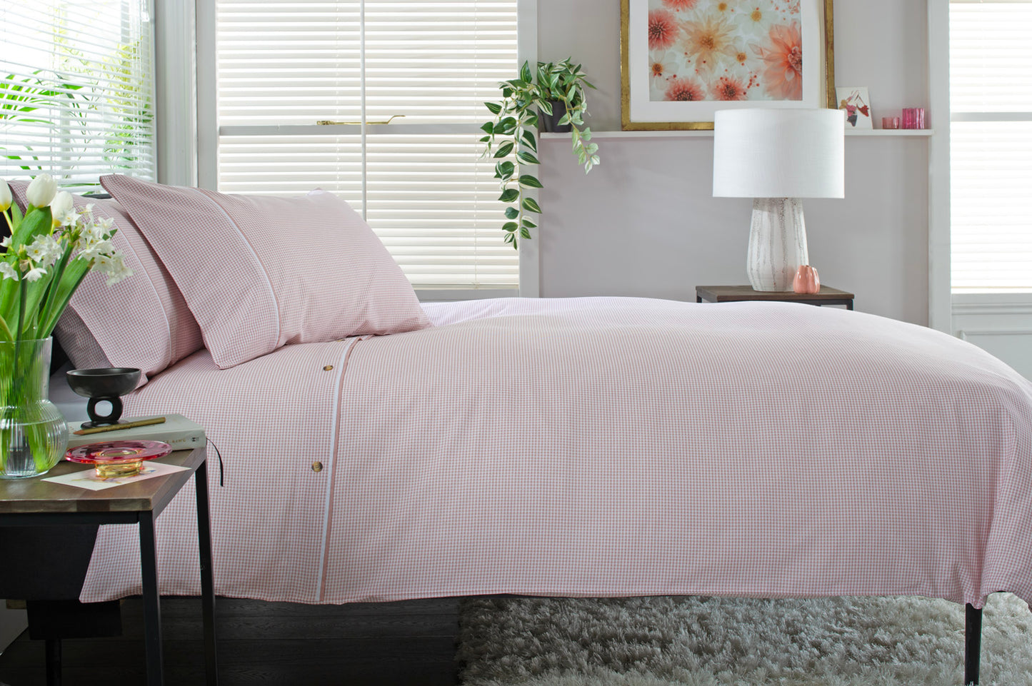 Gingham Double Piped Edges Cotton Duvet