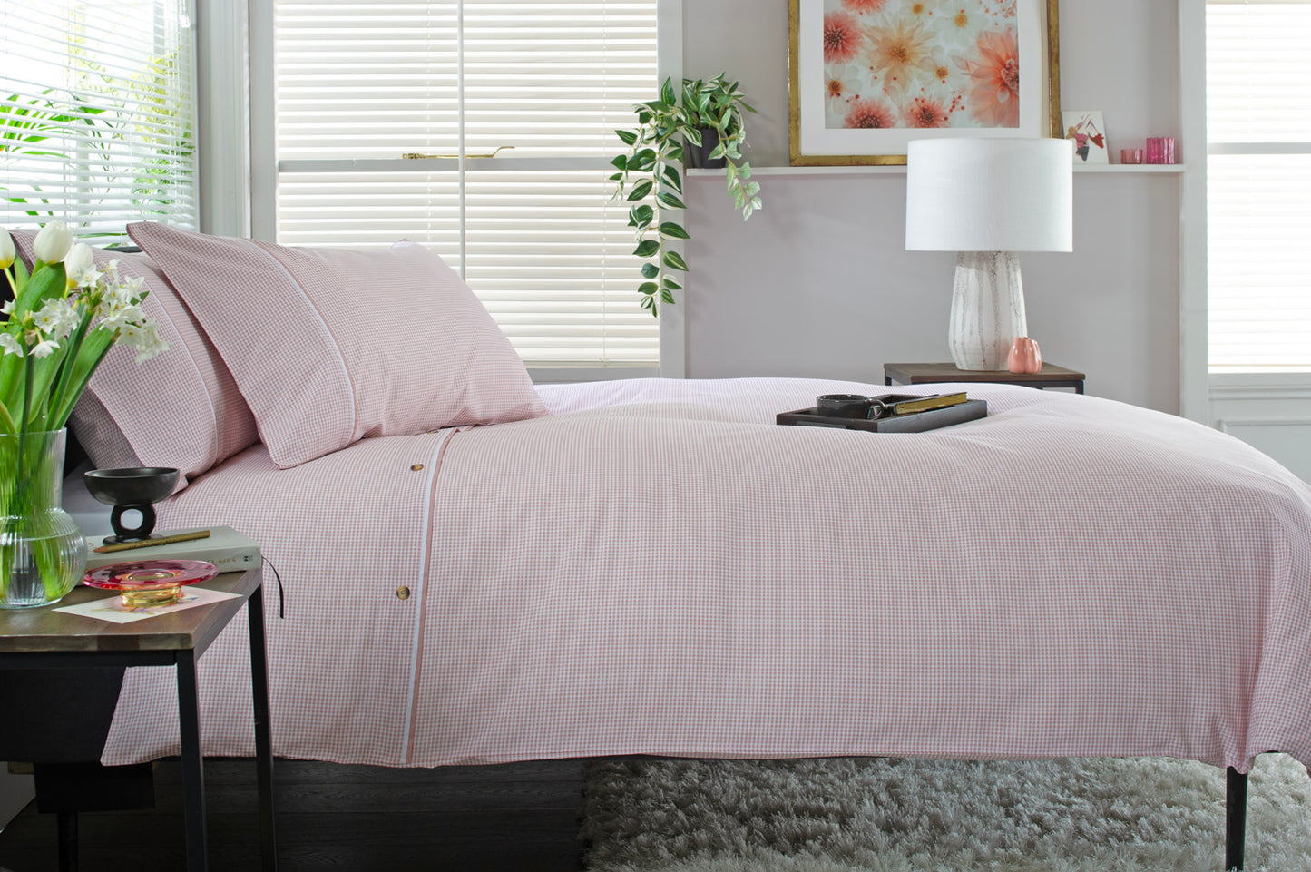 Gingham Double Piped Edges Cotton Duvet