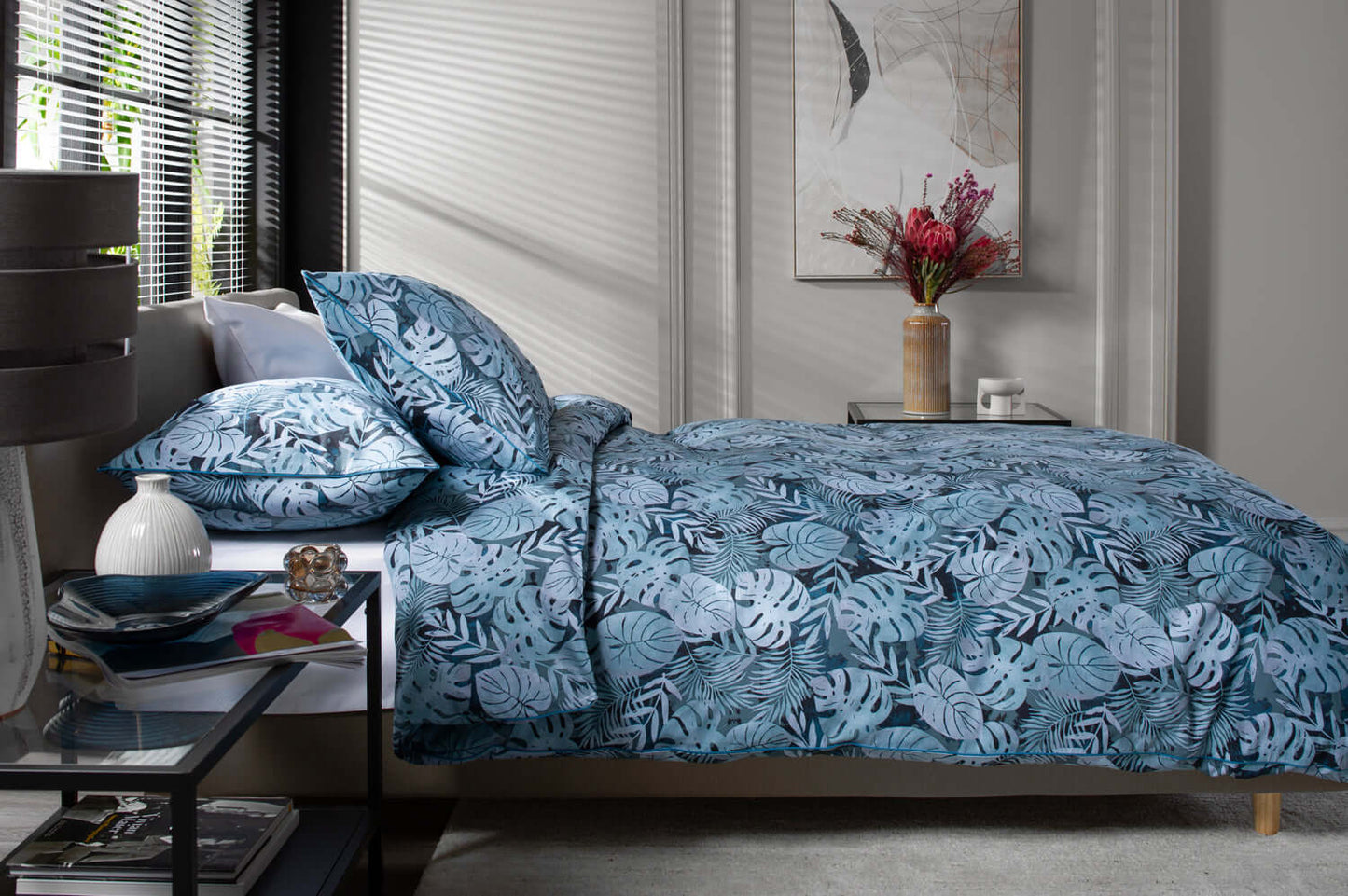 Japanese Tropical Garden Blue Cotton Duvet Set