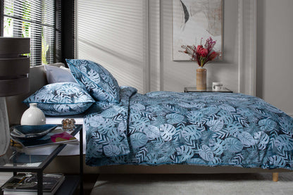Japanese Tropical Garden Blue Cotton Duvet Set