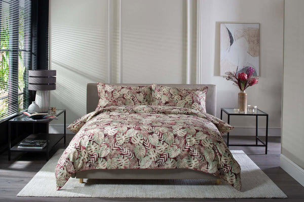 Japanese Tropical Garden Red Cotton Duvet Set