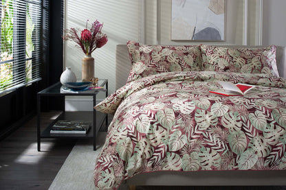 Japanese Tropical Garden Red Cotton Duvet Set