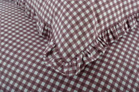 TLC Gingham Frilled Duvet Set - Burgundy