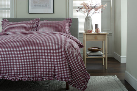 TLC Gingham Frilled Duvet Set - Burgundy