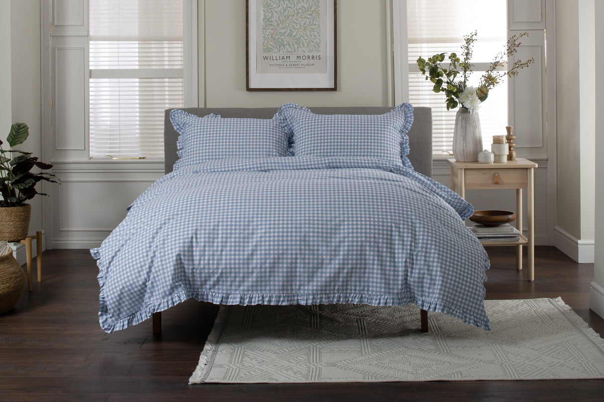 TLC Gingham Frilled Duvet Set - Fog