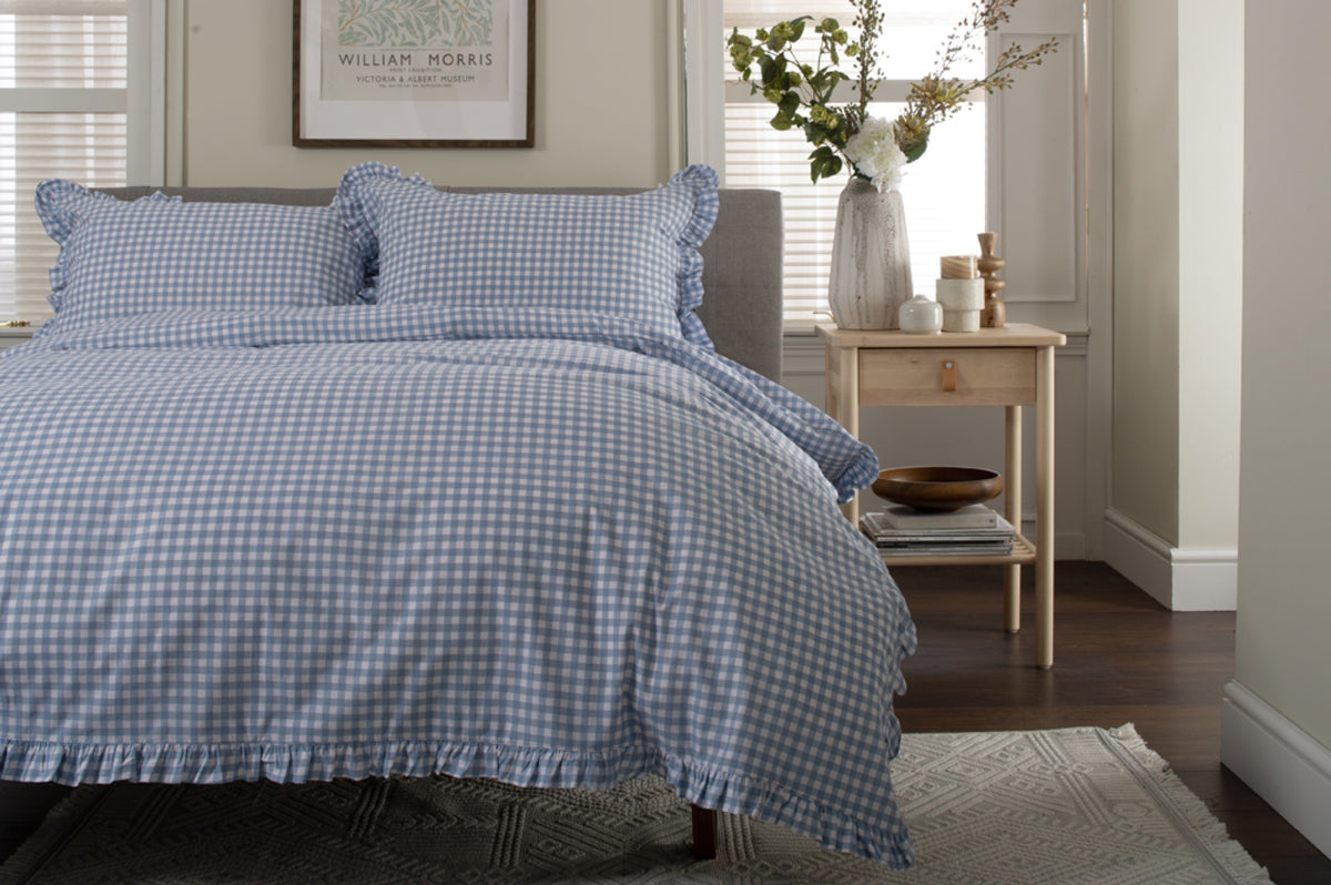 TLC Gingham Frilled Duvet Set Fog