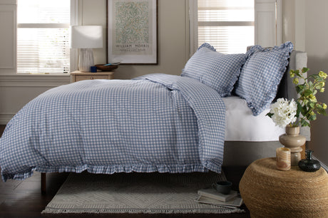 TLC Gingham Frilled Duvet Set - Fog