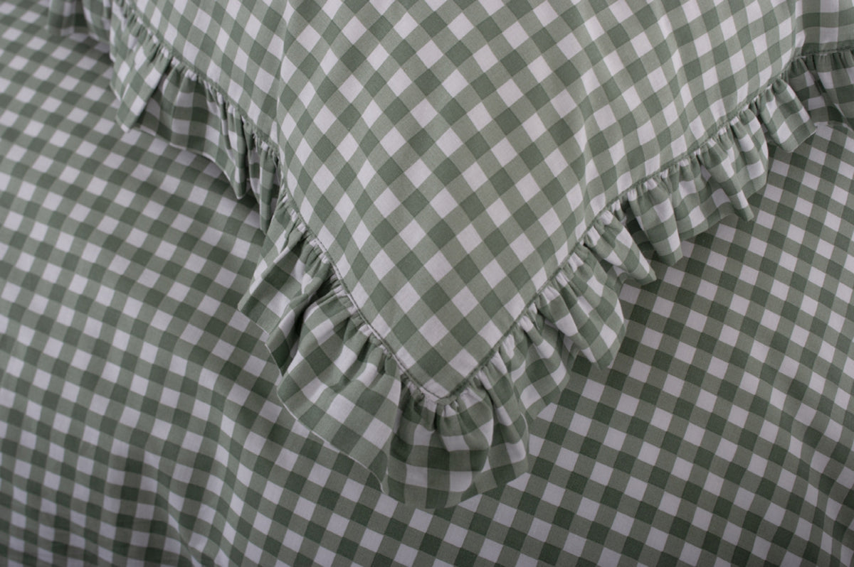 TLC Gingham Frilled Duvet Set Sage