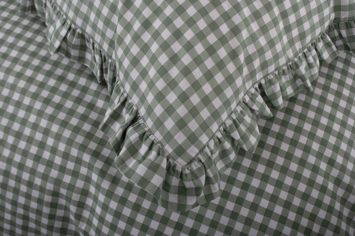 TLC Gingham Frilled Duvet Set - Sage