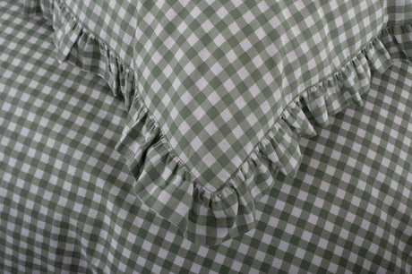 TLC Gingham Frilled Duvet Set - Sage