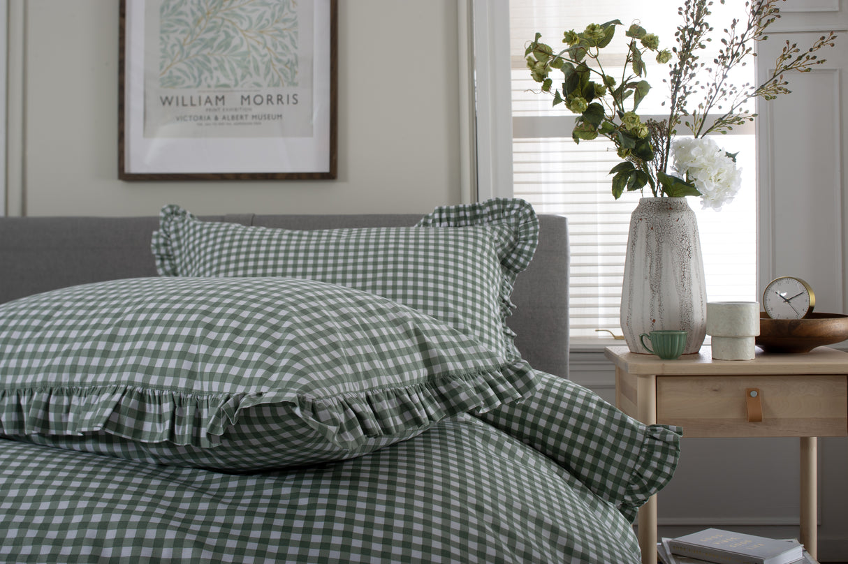 TLC Gingham Frilled Duvet Set - Sage