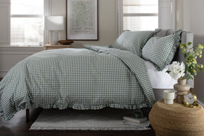 TLC Gingham Frilled Duvet Set - Sage