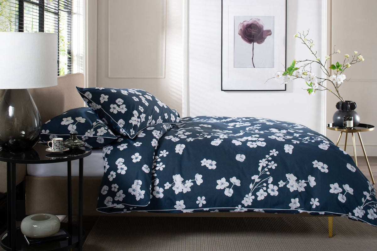 TLC Petite Fleur Navy side reverse pillow