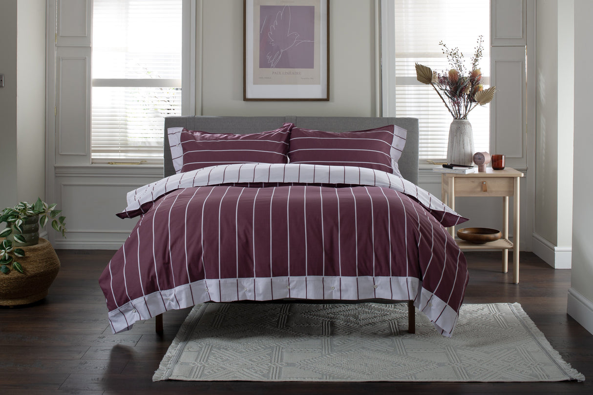 TLC Pinstripe Duvet Set - Burgundy