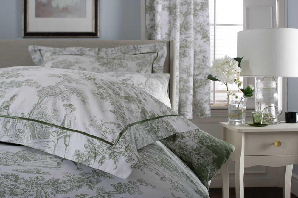 TLC Toile Sage pillow detail