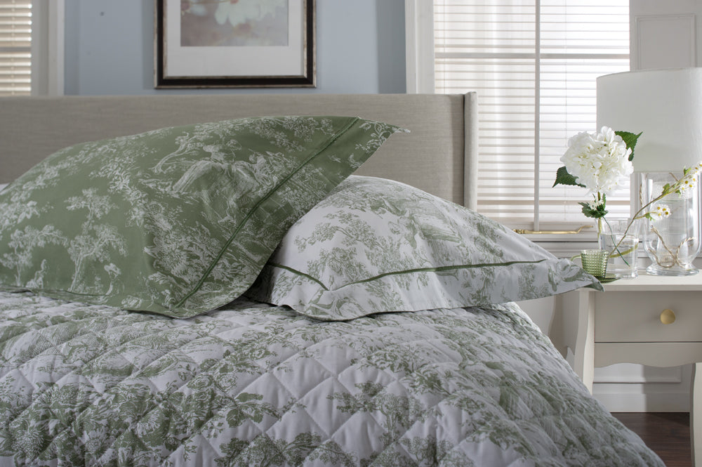 TLC Toile Sage pillow detail 2