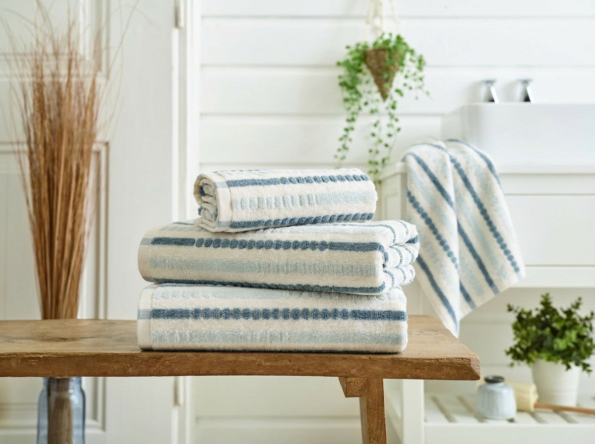 Tilbury stripe zerotwist cotton towels in blue