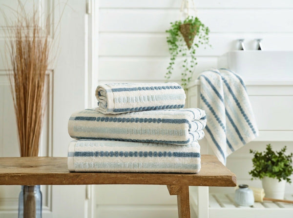 Tilbury stripe zerotwist cotton towels in blue