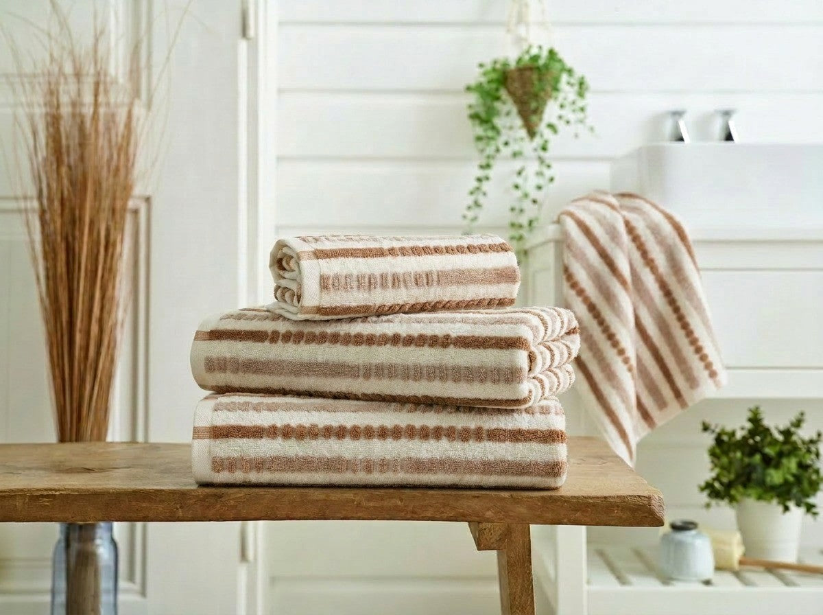 Tilbury stripe zerotwist cotton towels in natural