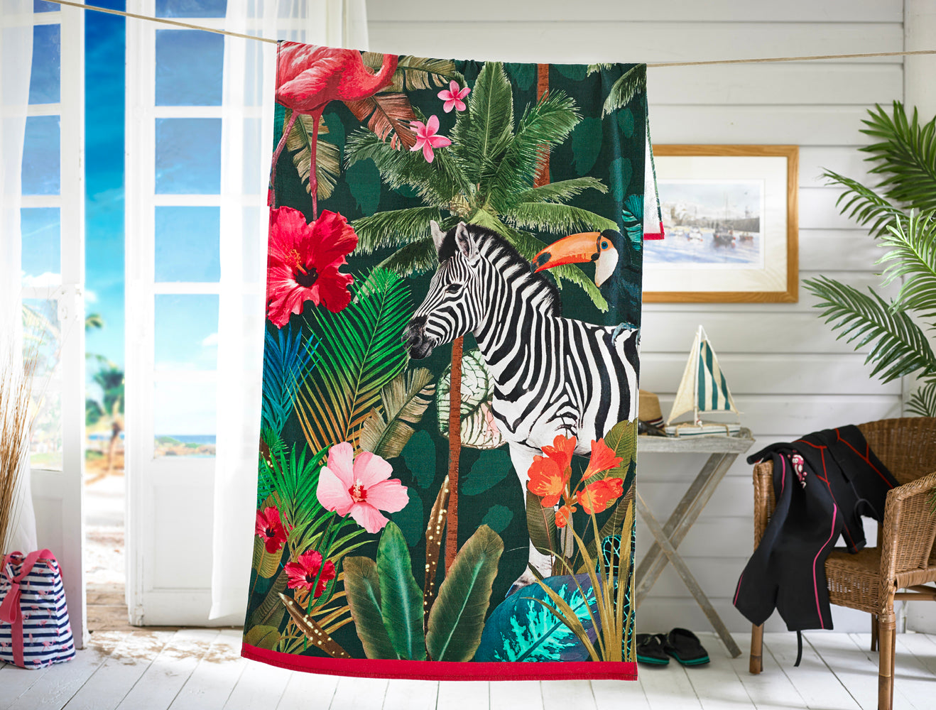 Tropical Zoo Printed Velour 90x180cm Cotton Beach Towel