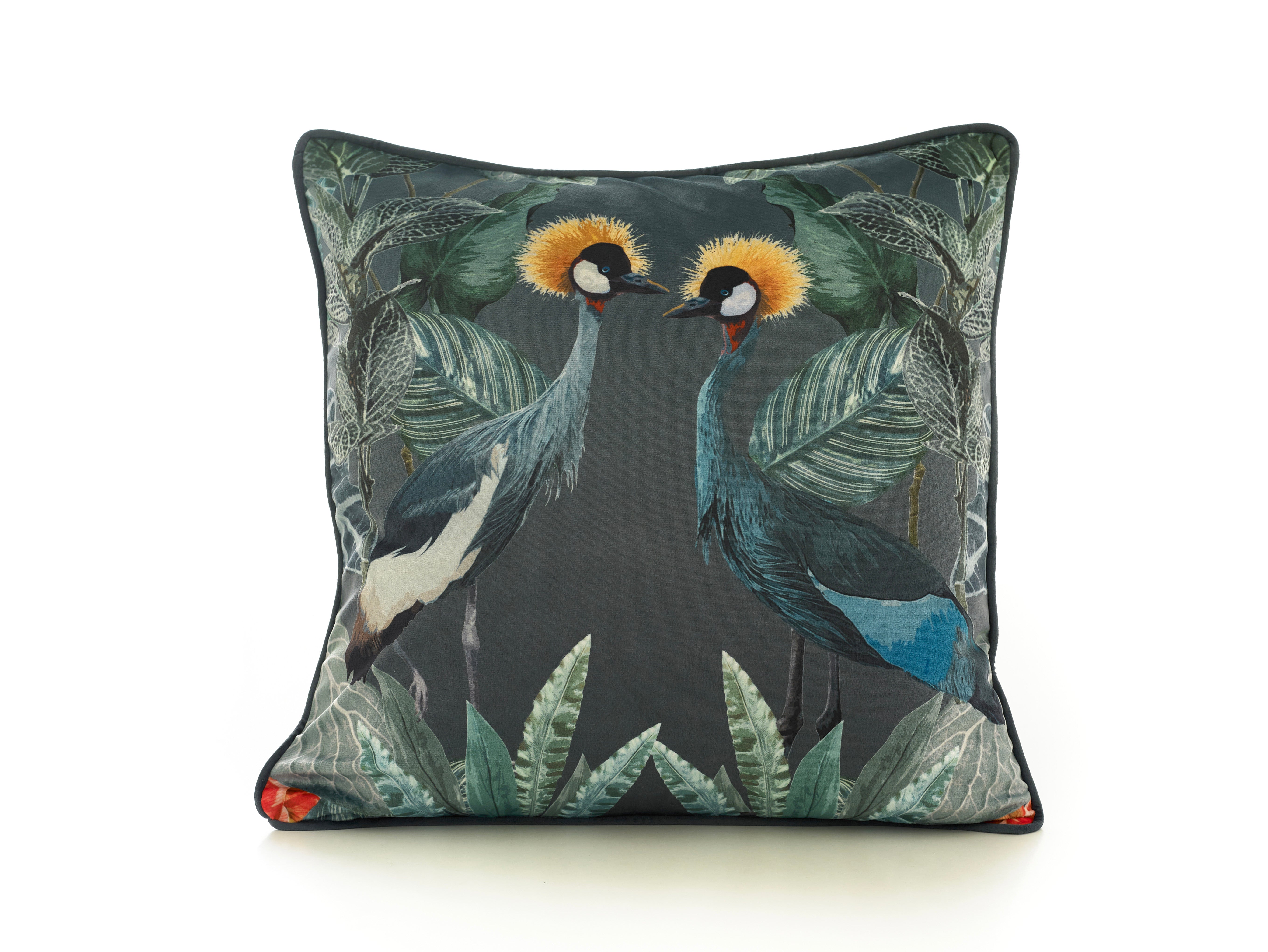 Printed Crane World Large Velvet 50cm X 50cm Cushion Including Cushion Pad