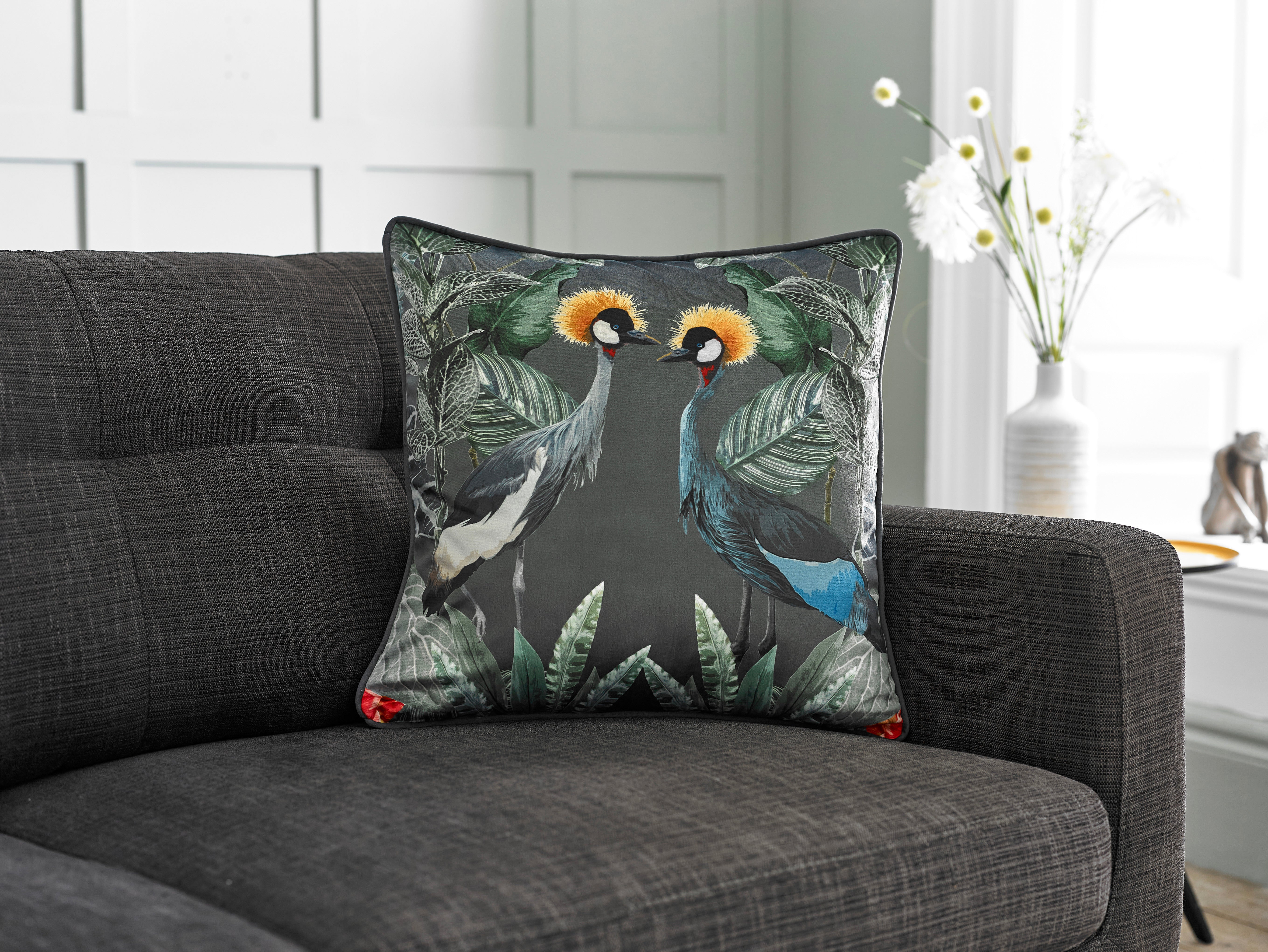 Printed Crane World Large Velvet 50cm X 50cm Cushion Including Cushion Pad