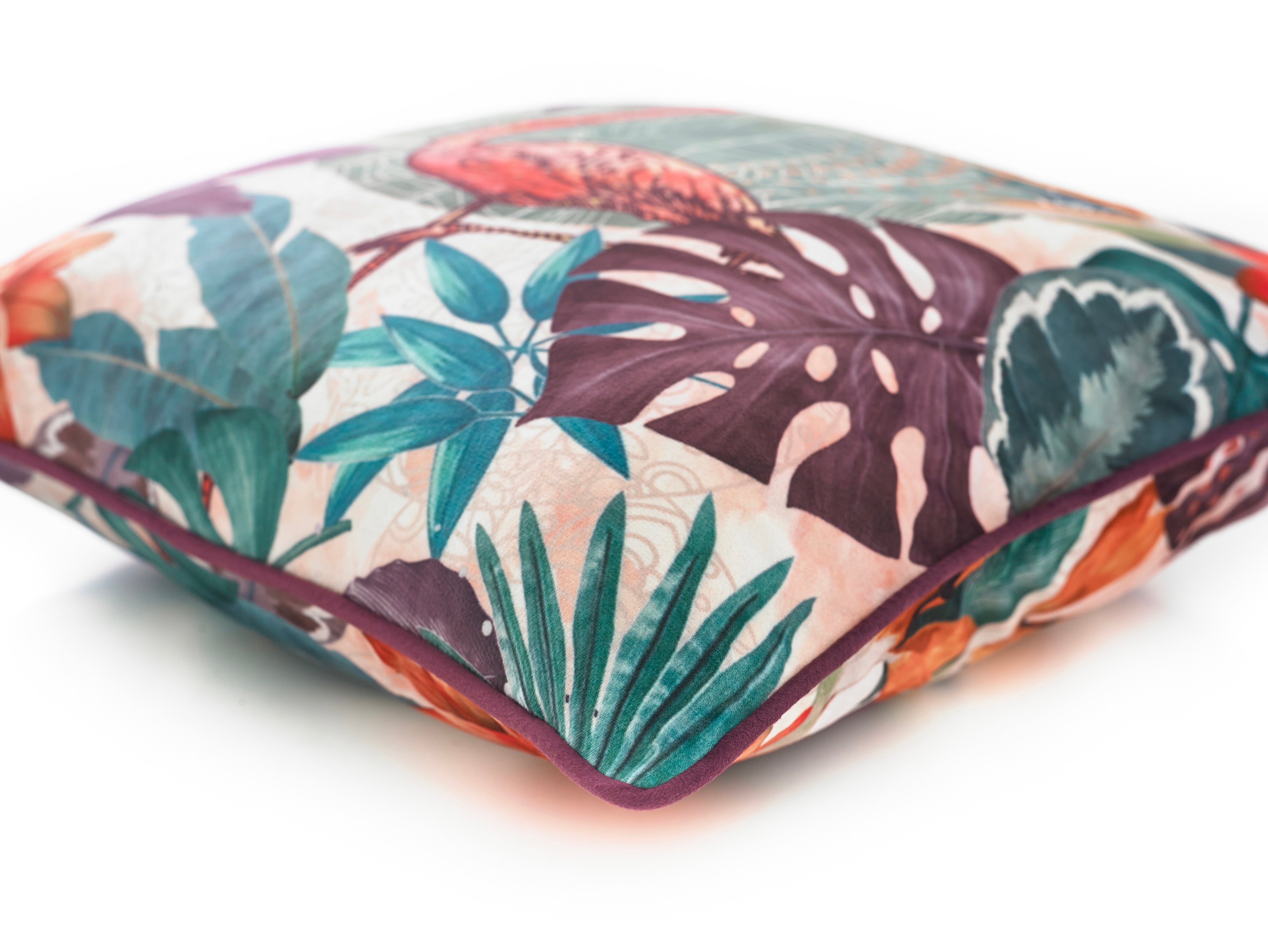 Printed Flamingo Large Velvet 50cm X 50cm Cushion Including Cushion Pad