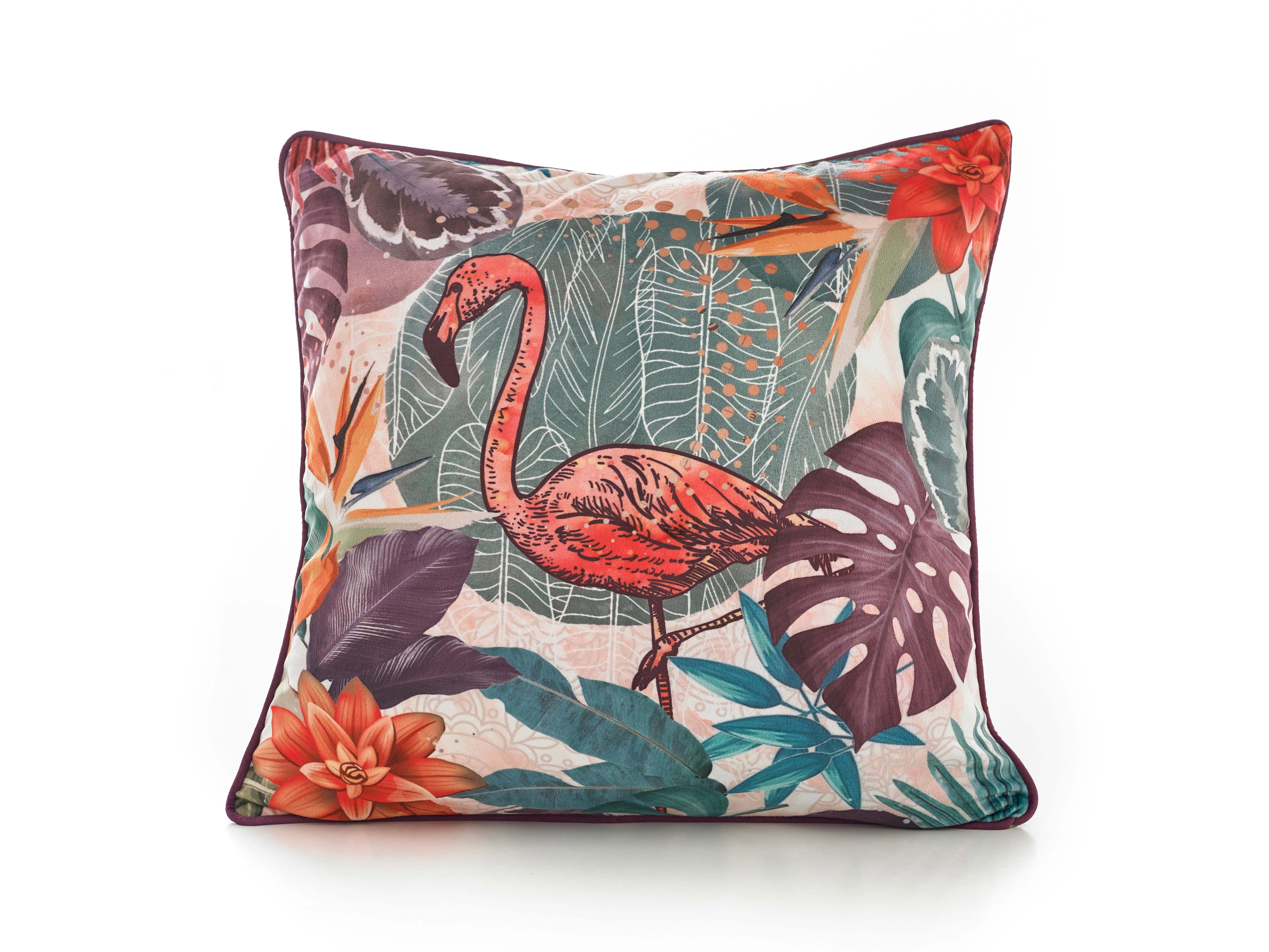 Printed Flamingo Large Velvet 50cm X 50cm Cushion Including Cushion Pad