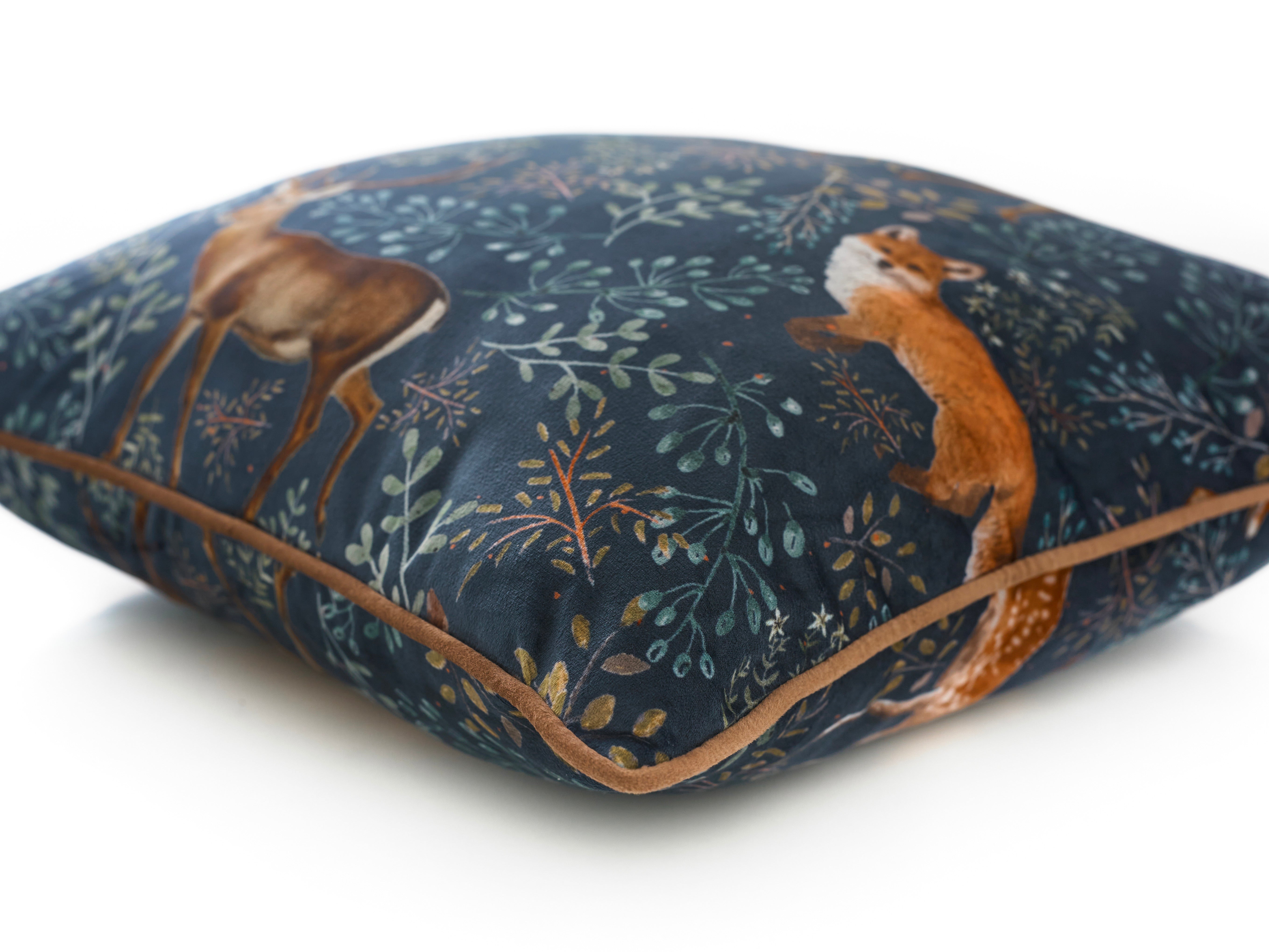 Printed Fox and Deer Large Velvet 50cm X 50cm Cushion Including Cushion Pad