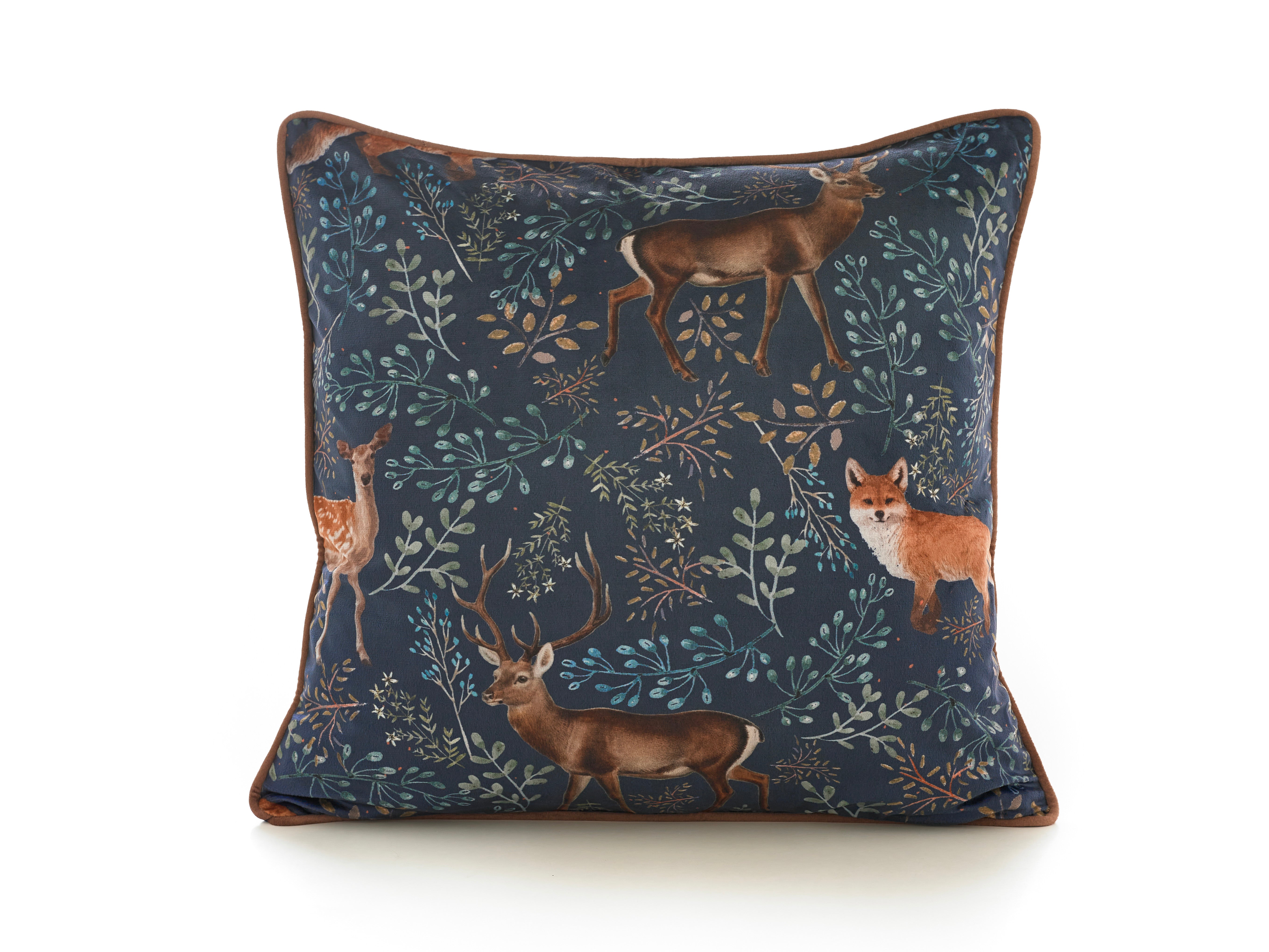 Printed Fox and Deer Large Velvet 50cm X 50cm Cushion Including Cushion Pad