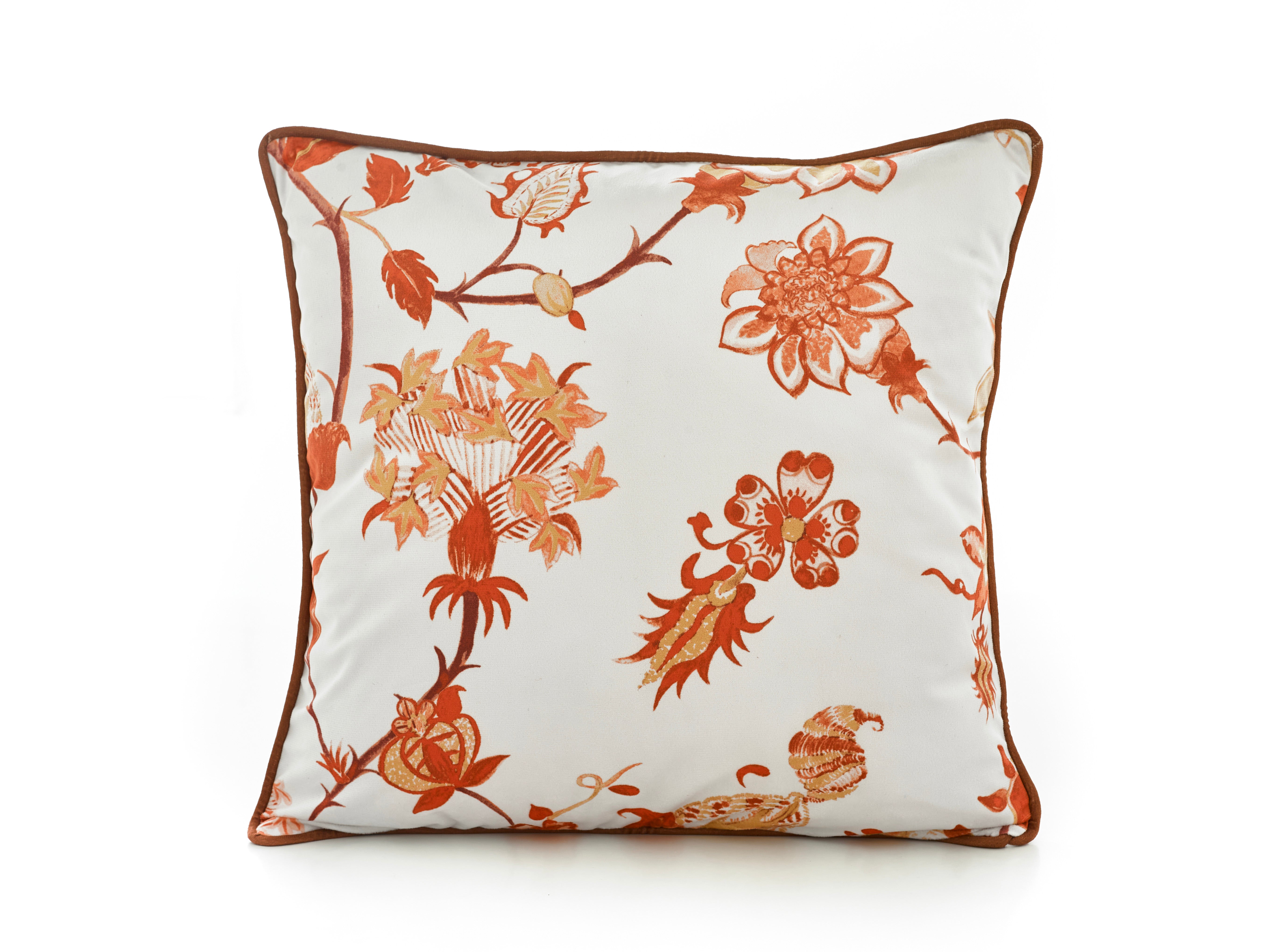 Printed Jacobean Spice Large Velvet 50cm X 50cm Cushion Including Cushion Pad