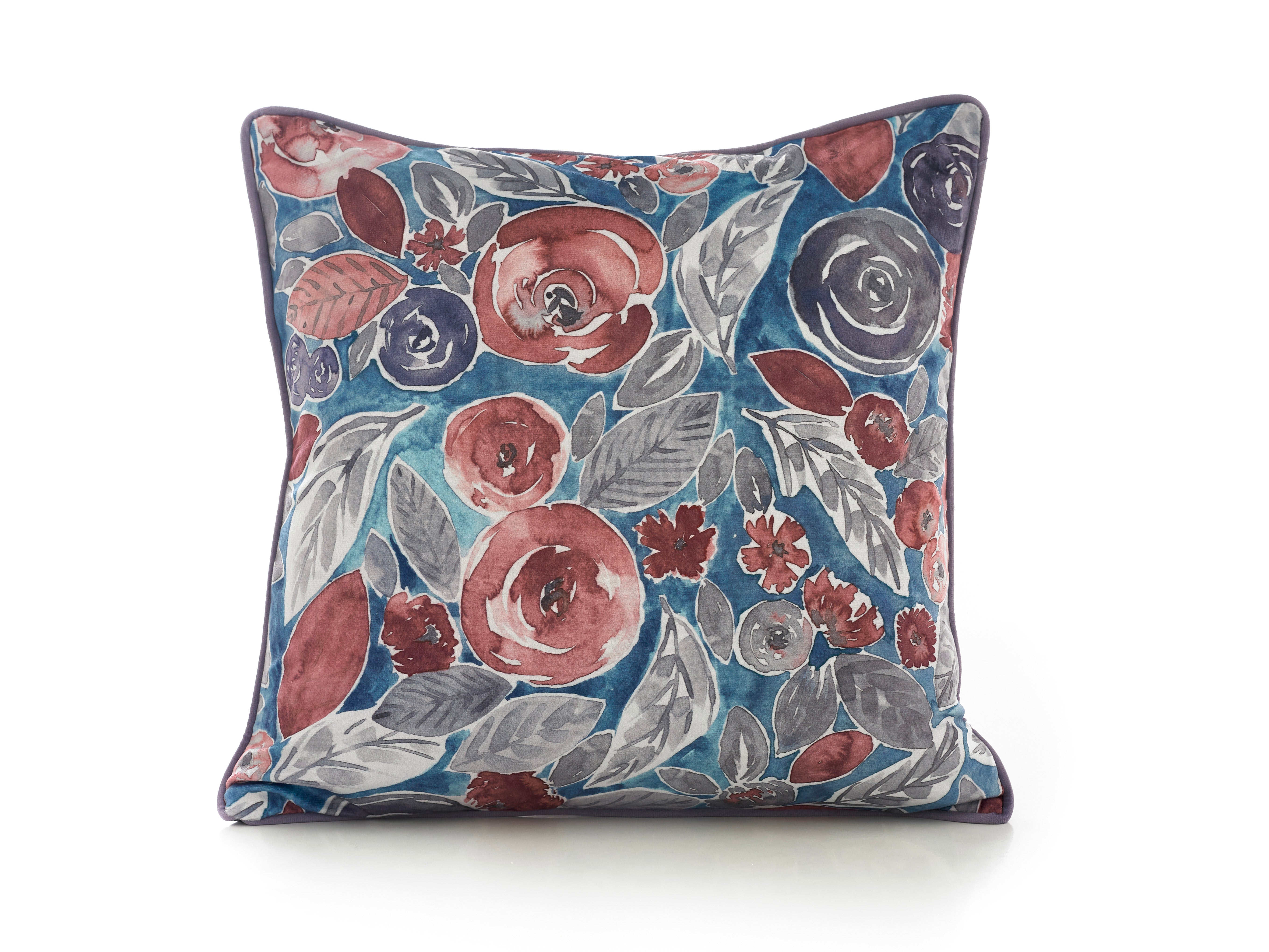 Printed Misty Blue Large Velvet 50cm X 50cm Cushion Including Cushion Pad