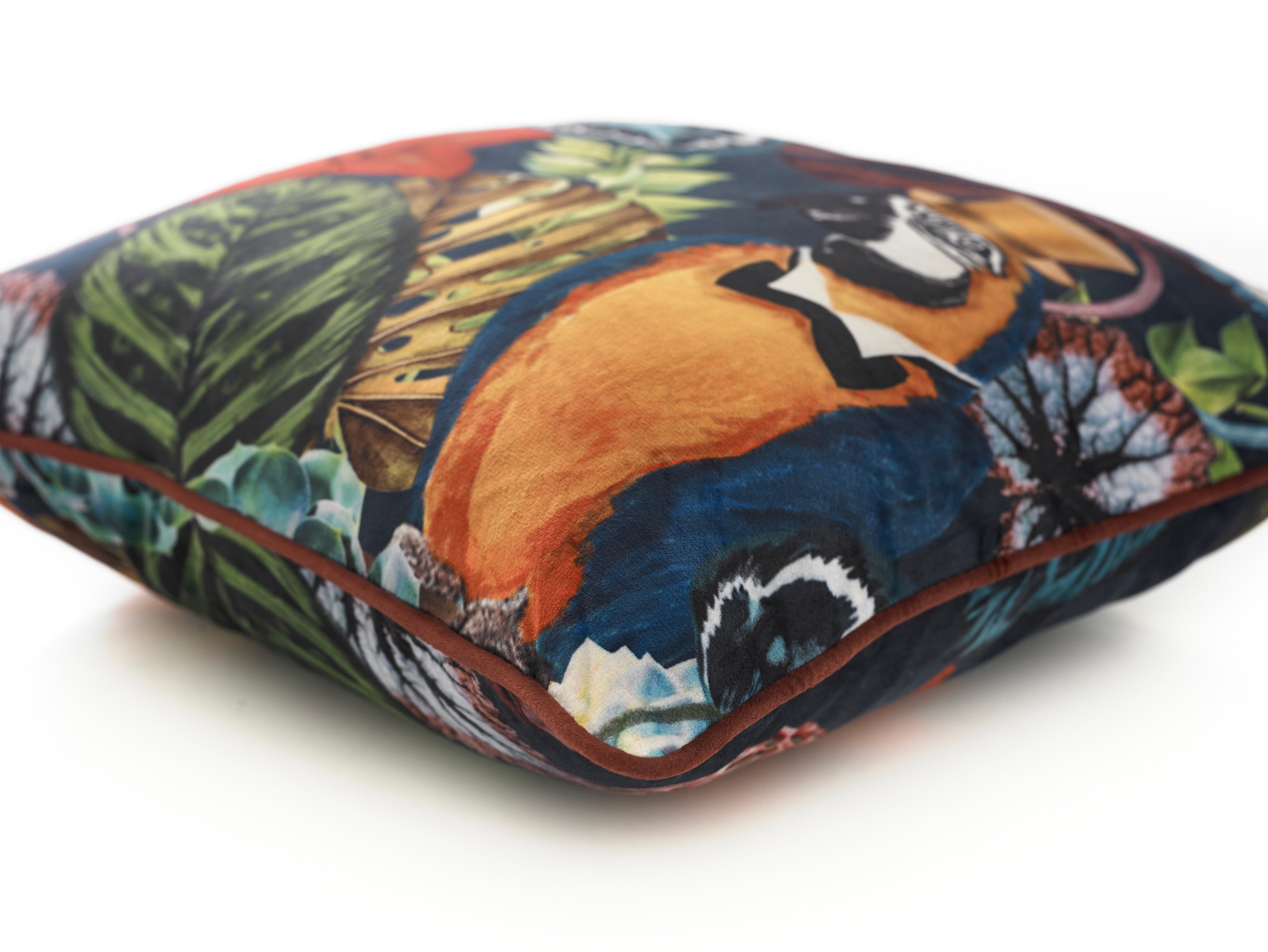 Printed Parrot Large Velvet 50cm X 50cm Cushion Including Cushion Pad